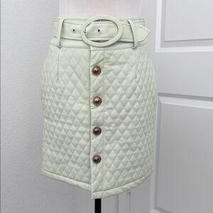 Quilted Mint Vegan Leather Skirt w/ Matching Belt